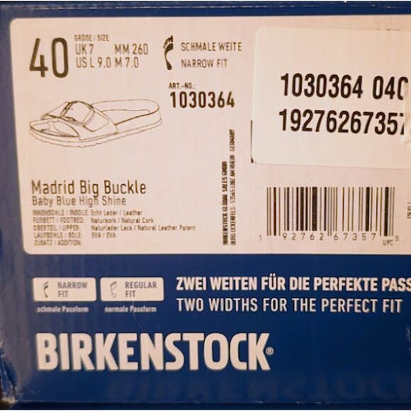 Birkenstock Madrid Big Buckle Baby Blue Natural Leather Patent Sandals EU 40 NIB - Picture 11 of 13